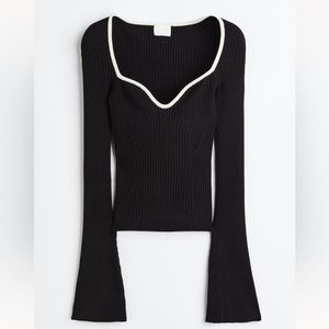 H&M Rib Knit Sweater Flare Sleeve Black and White